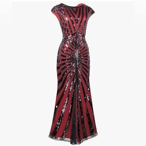 Elegant Red and Black Sequin Dress perfect for a roaring 20’s party